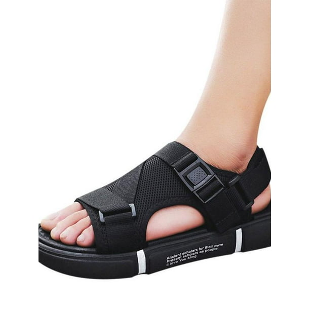 HW-GOODS Mens Stripe Hook and Loop Anti-Slip Outdoor Sport Cozy Sandals 